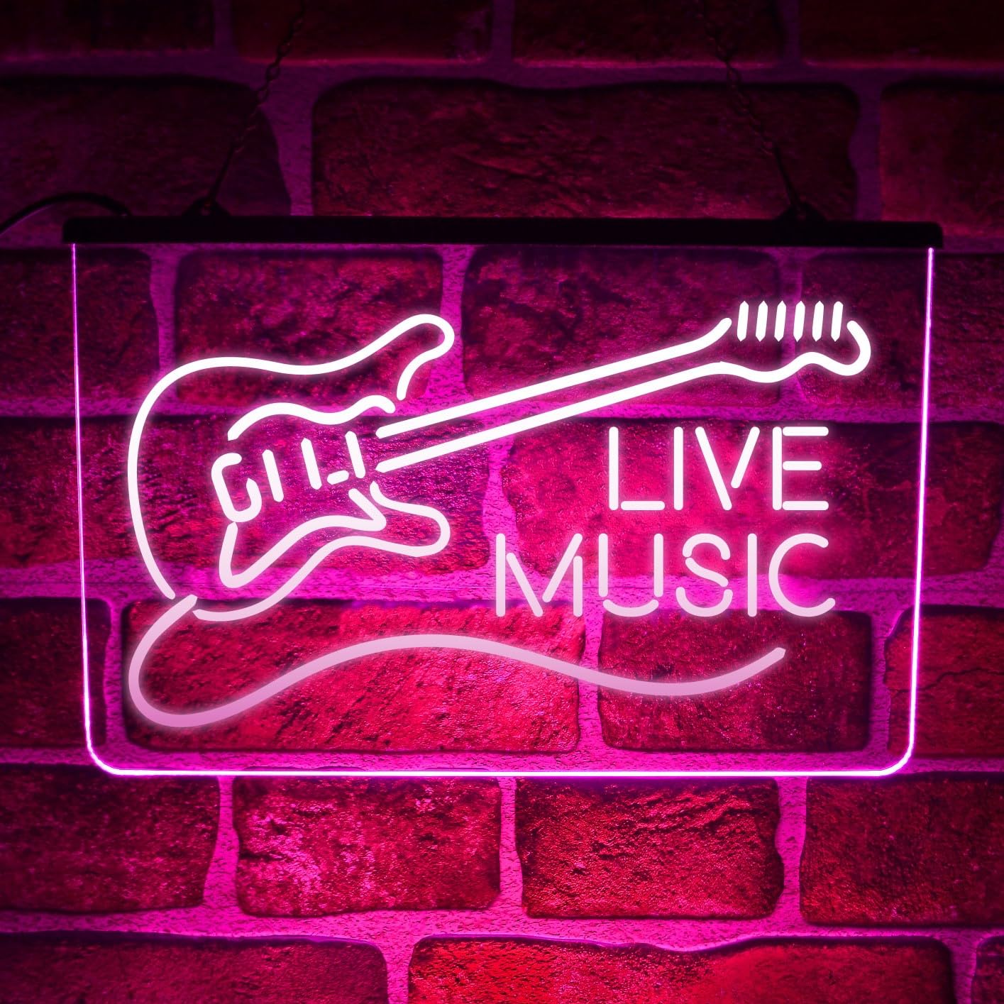 Live Music Guitar LED Neon Light Sign โ Multicolour Hanging Wall Display for Home Bar, Pub, Man Cave or Music Room | USB Powered (Pink)