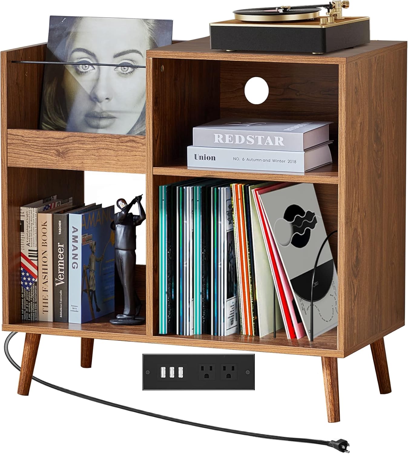 RARZOE Vinyl Record Storage with Power Outlet