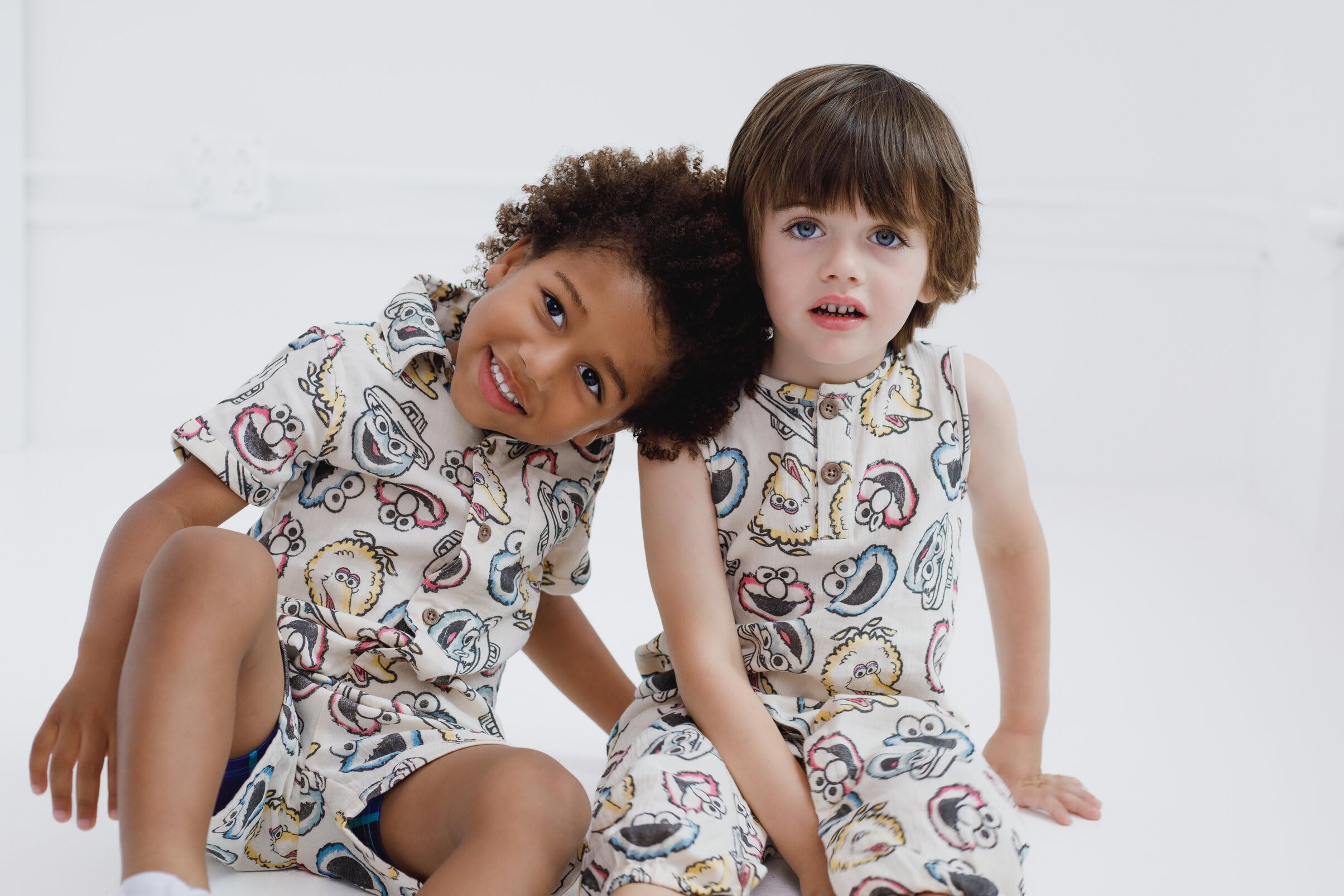 Sesame Street Baumwollgaze, passendes Familien-Outfit-Set, Kleid & Strampler & Shorts, für Neugeborene bis kleine Kinder, Größen (Neugeborene – 7–8)
