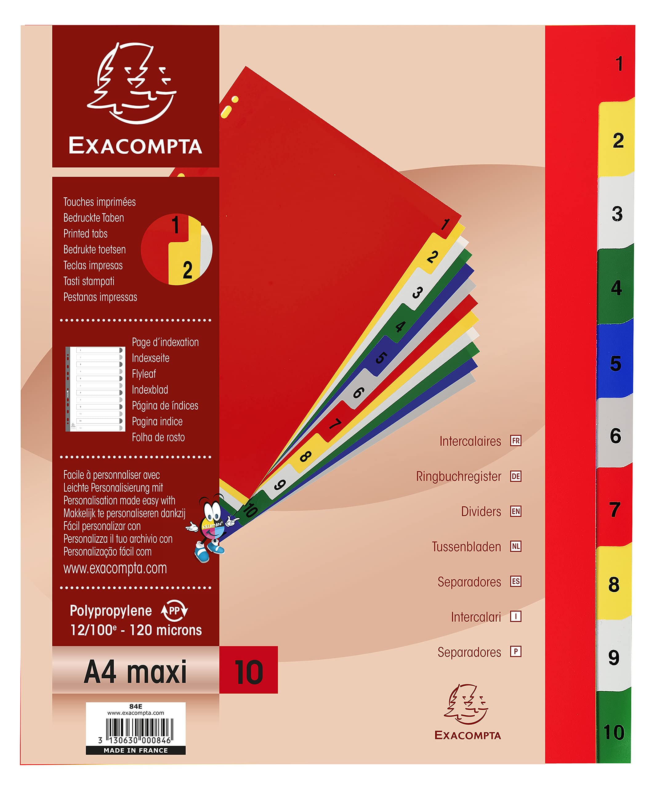 Exacompta A4 Maxi Polypropylene 1-10 Printed Dividers - Assorted