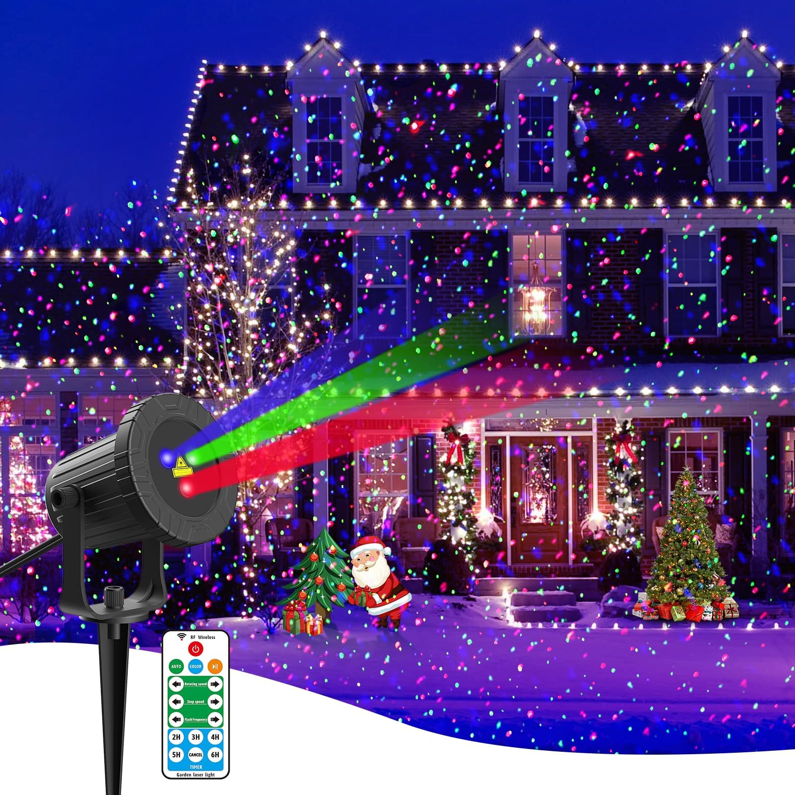 Laser Christmas Projector Lights, RGB 3 Colors Firefly & Stars Light Show, Outdoor Christmas Decorations for Yard/House/Garden/Party, Gift, Home Decor