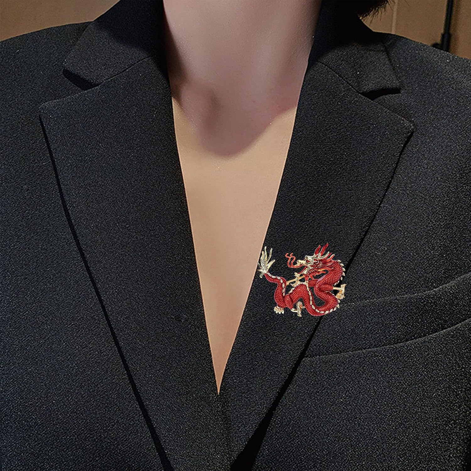 Chinese Zodiac Dragon Brooch Unique Vintage Animal Pin for Women Men Oriental Party Jewelry image 4