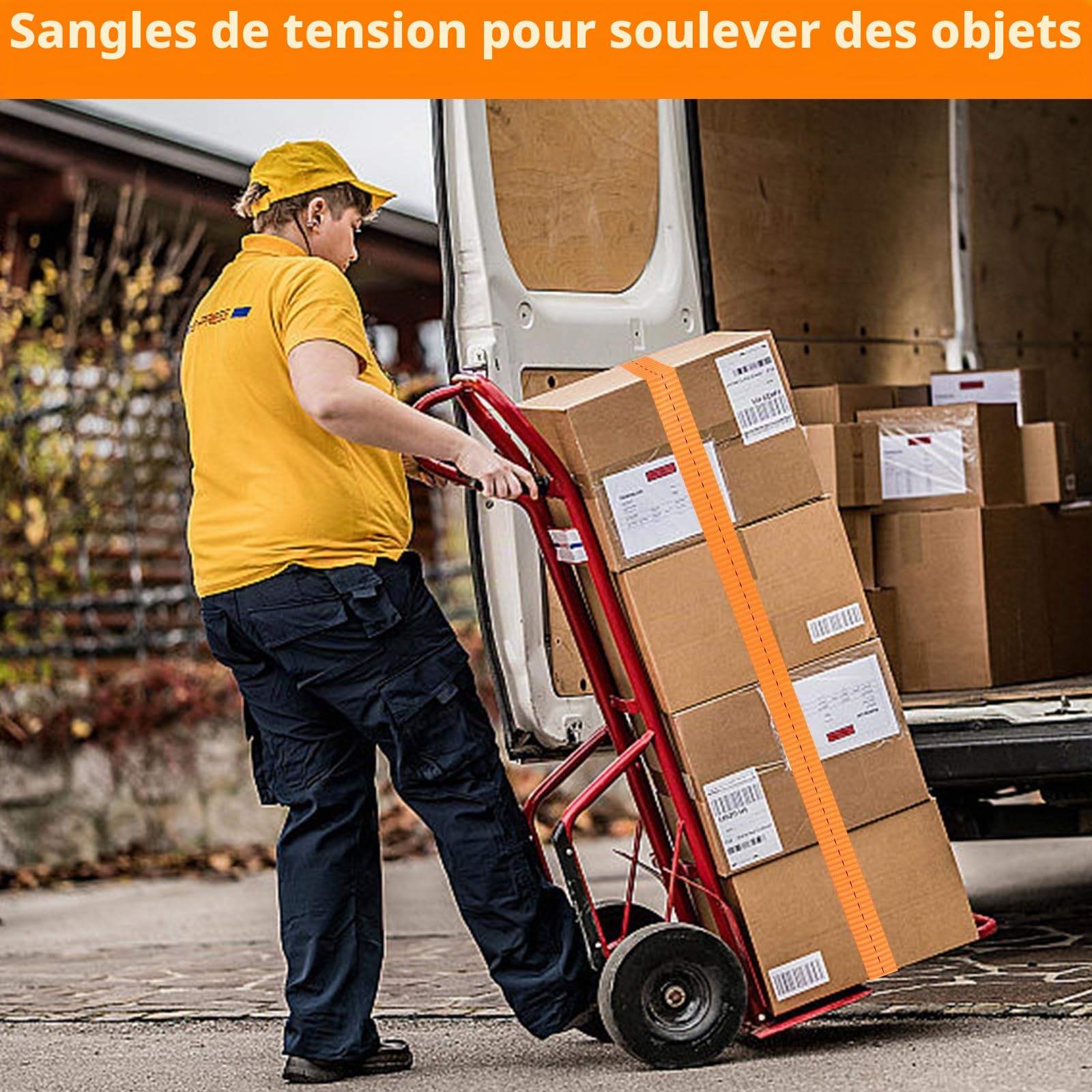 WOPPLXY Lot de 4 Sangle a Cliquet de 800kg, Sangles d'Arrimage 8 m Long 25 mm de Large, Sangle Moto pour Déménagement, Camping, Moto, Vélo