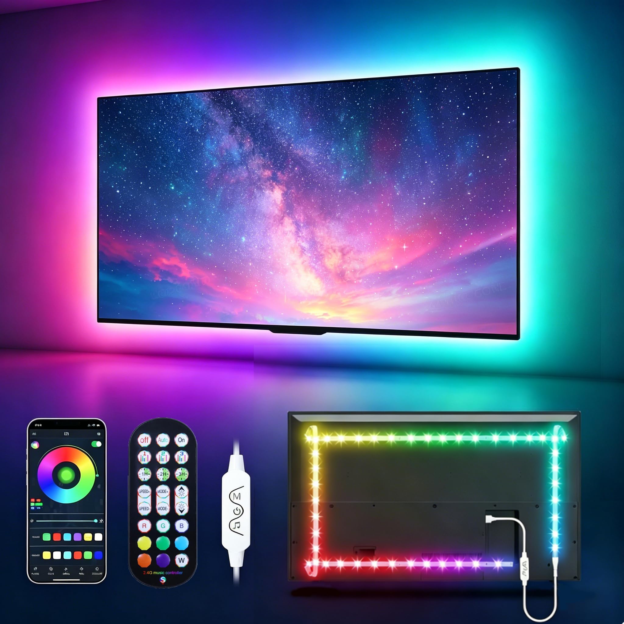 MATICOD LED Lights for TV Led Backlight, 9.84ft RGB Led Strip Lights for TV Lights Behind, USB Led Light Strip for 32-43in TV, Bluetooth APP Control Music Sync Strip Lighting for Christmas Decorations