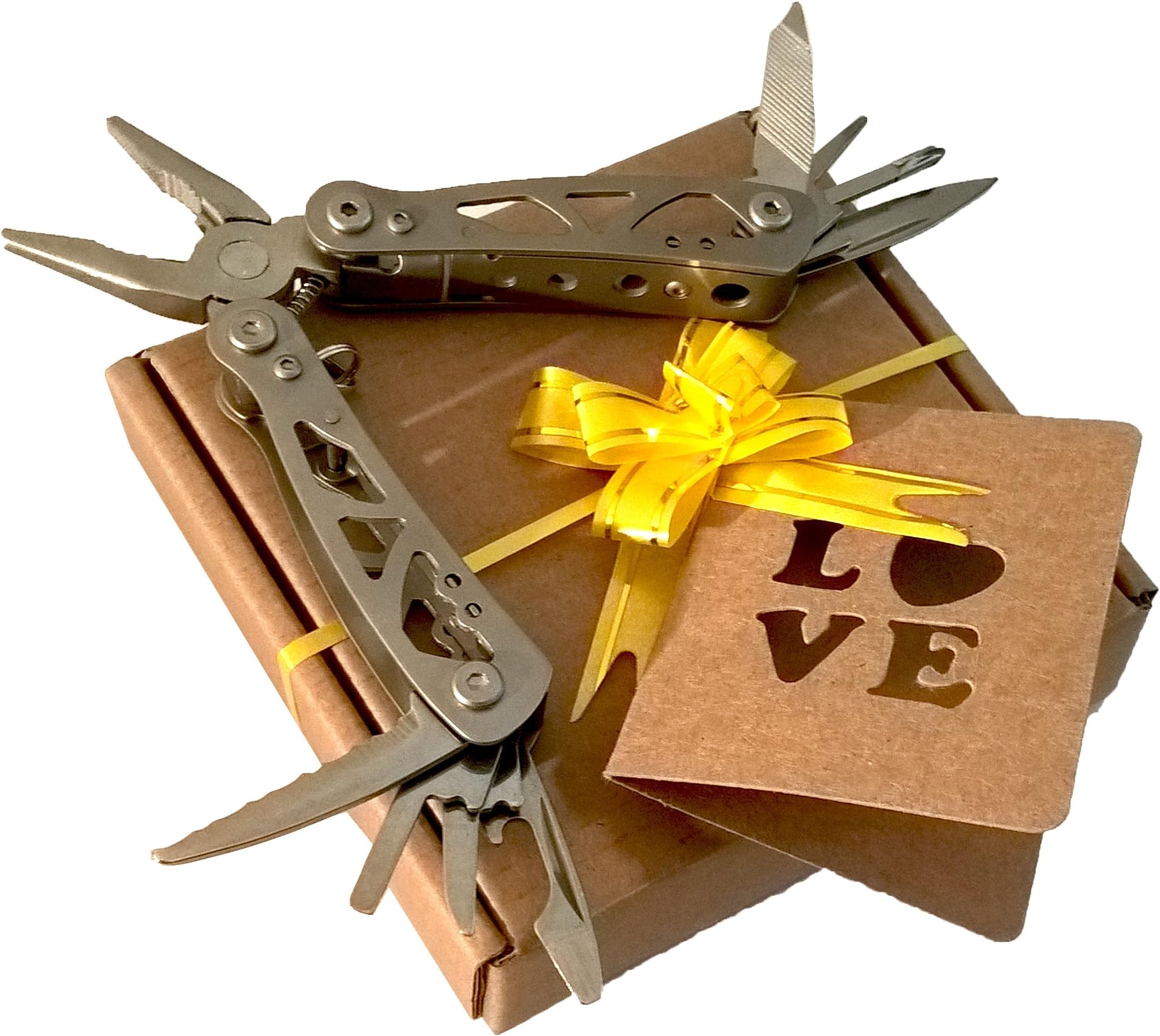 GIFT for DAD GRANDAD and BROTHERS - Birthday Xmas Christmas - POCKET KNIFE MULTI TOOL - GIFT TAG BOW AND EVERYTHING INCLUDED - ALL IN ONE - Self-Assembly Bow Inside - See Images