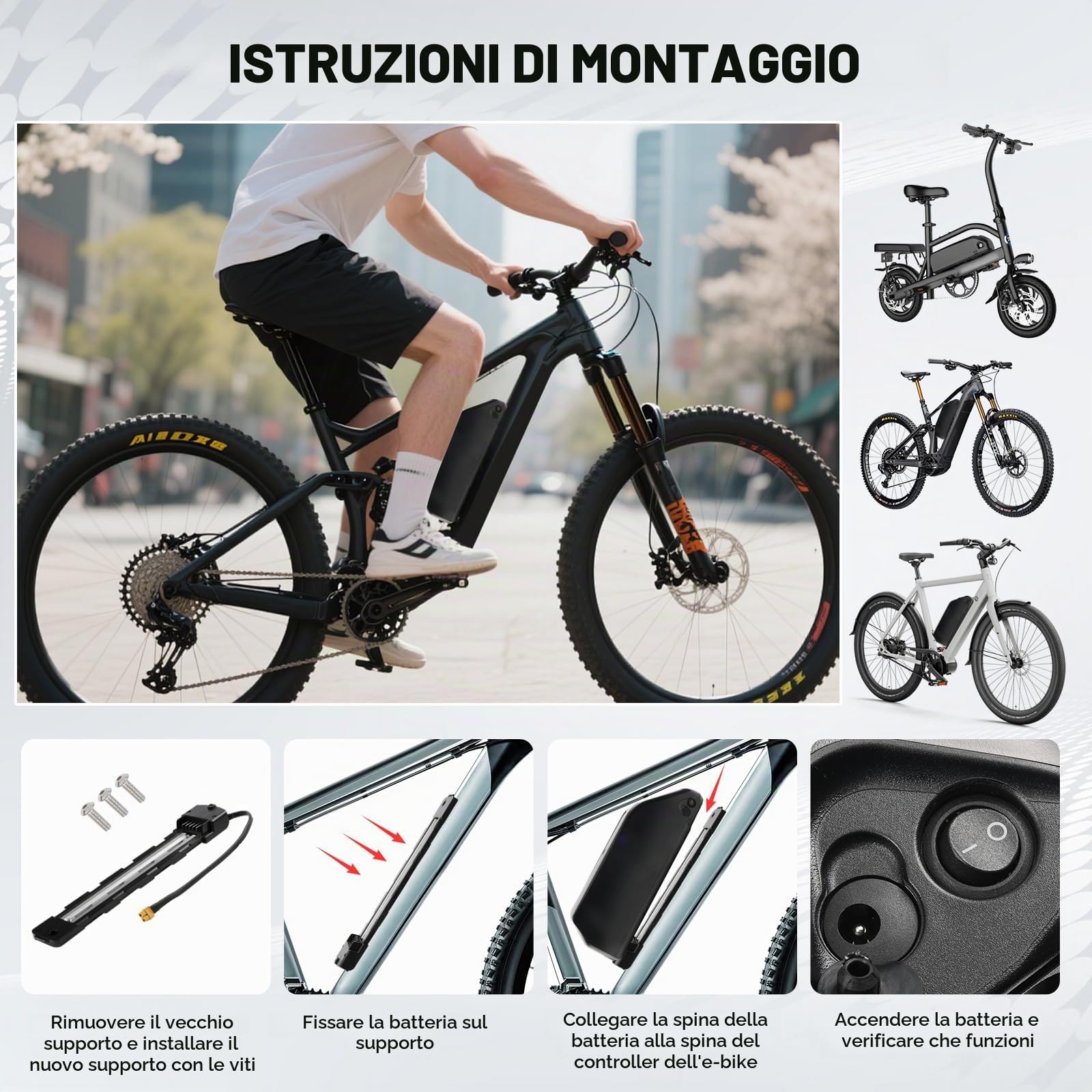 52V 20AH Batteria per Bicicletta Elettrica con Caricatore Rapido da 3A, Hailong Batteria Agli Ioni di Litioper Bici Elettrica Sul Tubo Obliquo, con Piastra di Base a 5 Pin