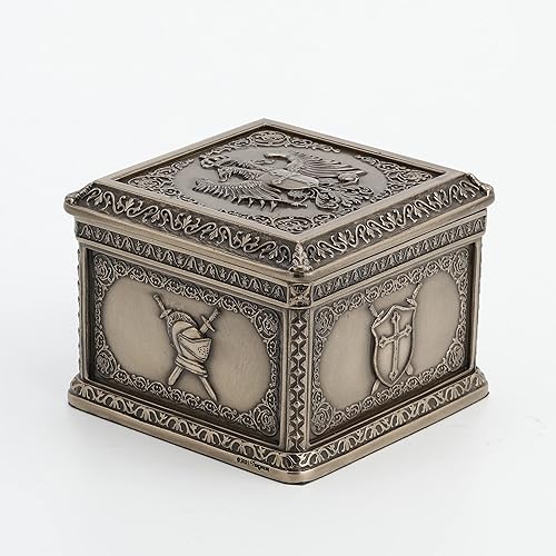 Veronese Design Caja cuadrada de baratija con cresta de águila de doble cabeza imperio de 3 pulgadas de alto, escultura de resina fundida en frío,