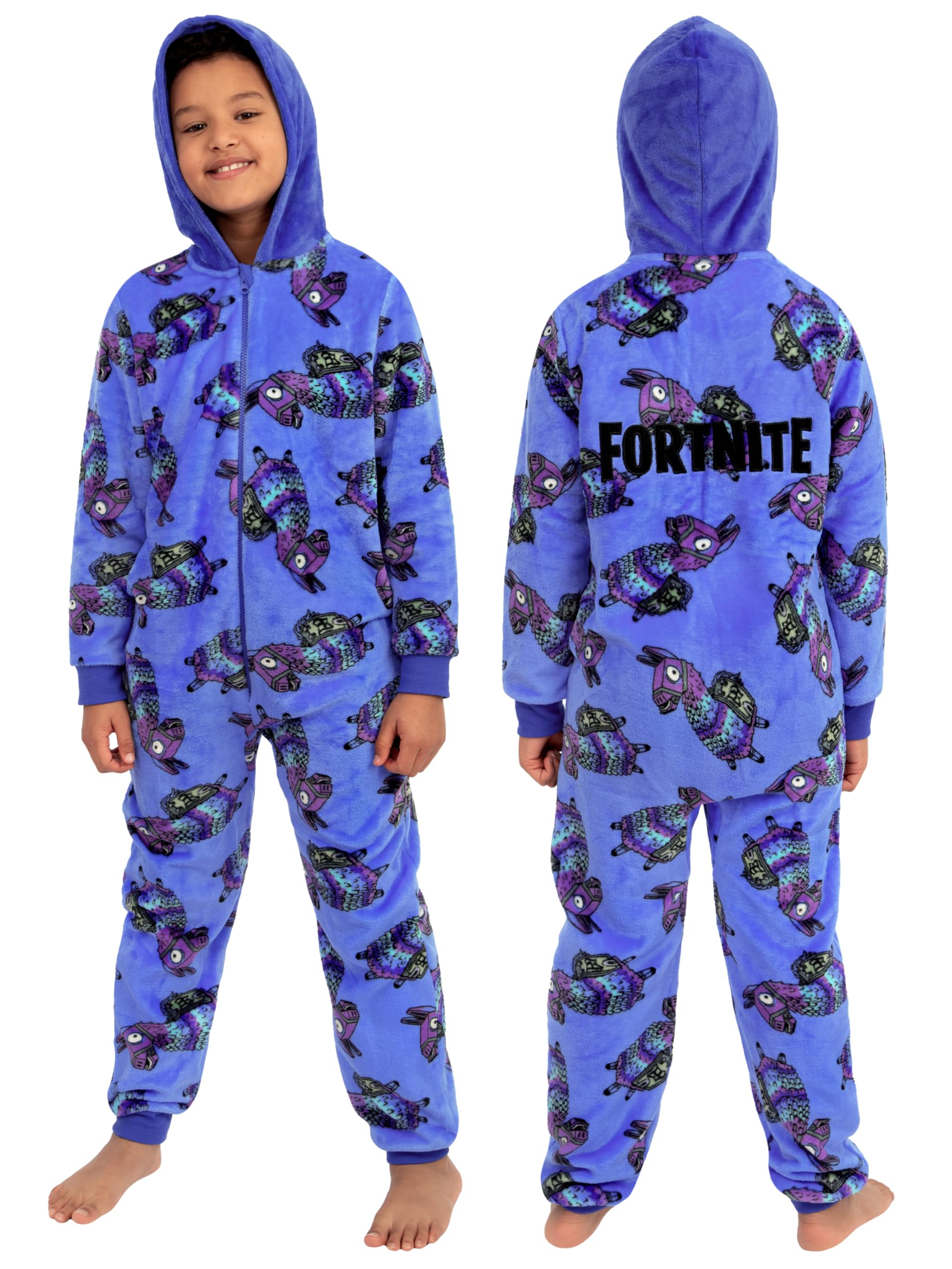 Fortnite Onesie, Llama Boys Onesie, Gamer Kids Pjs, Fleece Boys All In One Pyjamas, Blue 7-8 Years