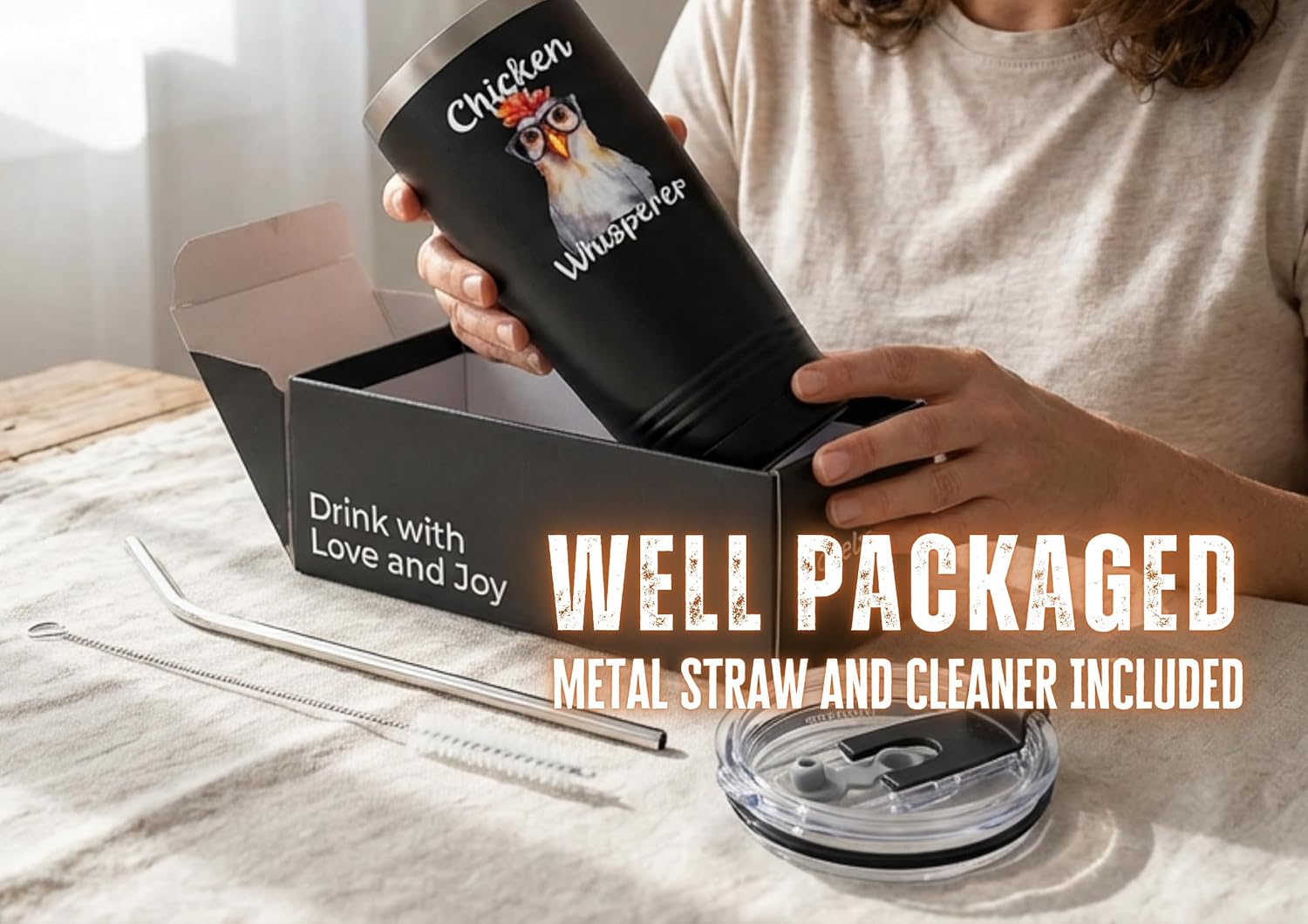 Onebttl Funny Chicken Gifts for Lovers, 20oz Stainless Steel Insulated Tumbler with Straw, Lid, Chicken Themed Gift Cup - Image 6