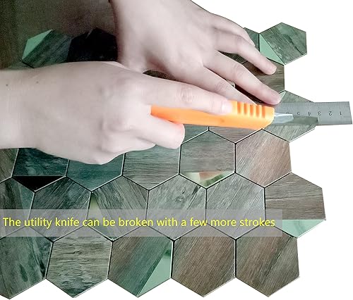 Miniatura 5 de YMMXGE - Azulejo de pared de PVC autoadhesivo para cocina, baño, 10 hojas de despegar y pegar, calcomanía de aluminio hexagonal autoadhesiva de 12 x