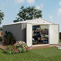 Vista 22 de Devoko Cobertizo metálico de almacenamiento para exteriores, 8 x 10 pies, espacio de almacenamiento al aire libre, cobertizo grande para Gris