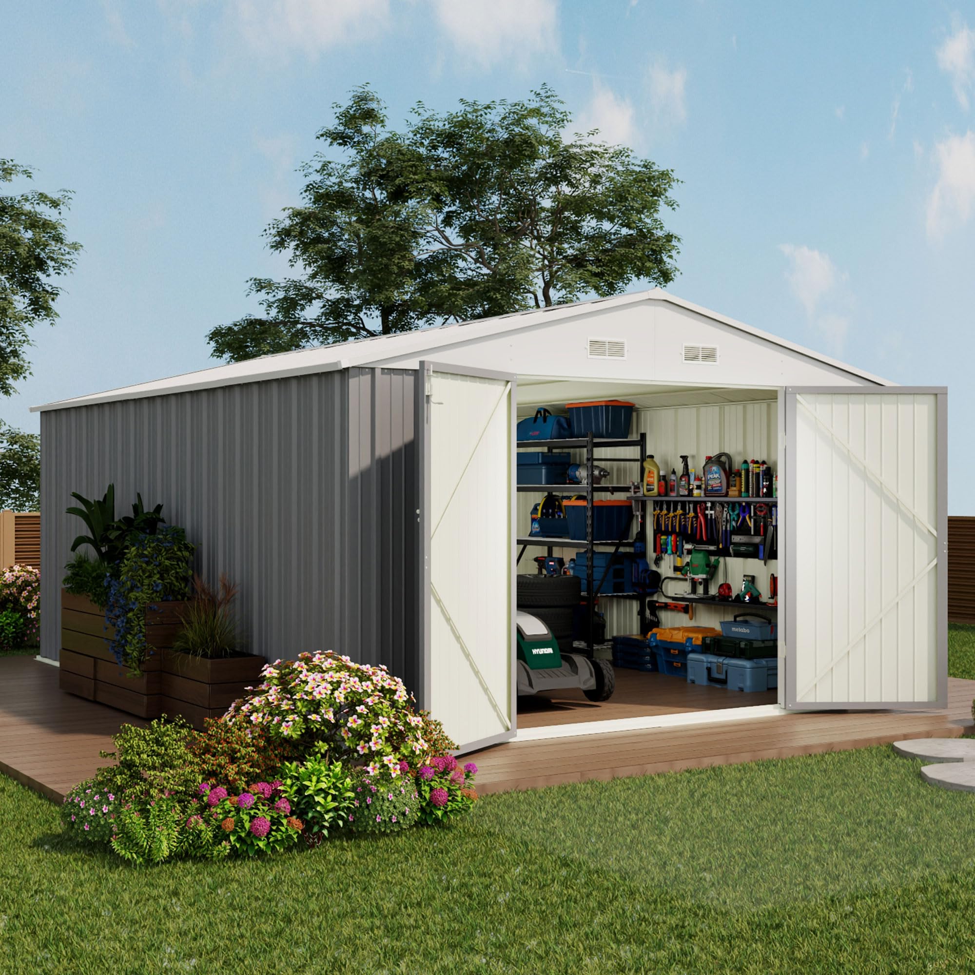 Devoko 10x14 FT Outdoor Storage Shed, Gray