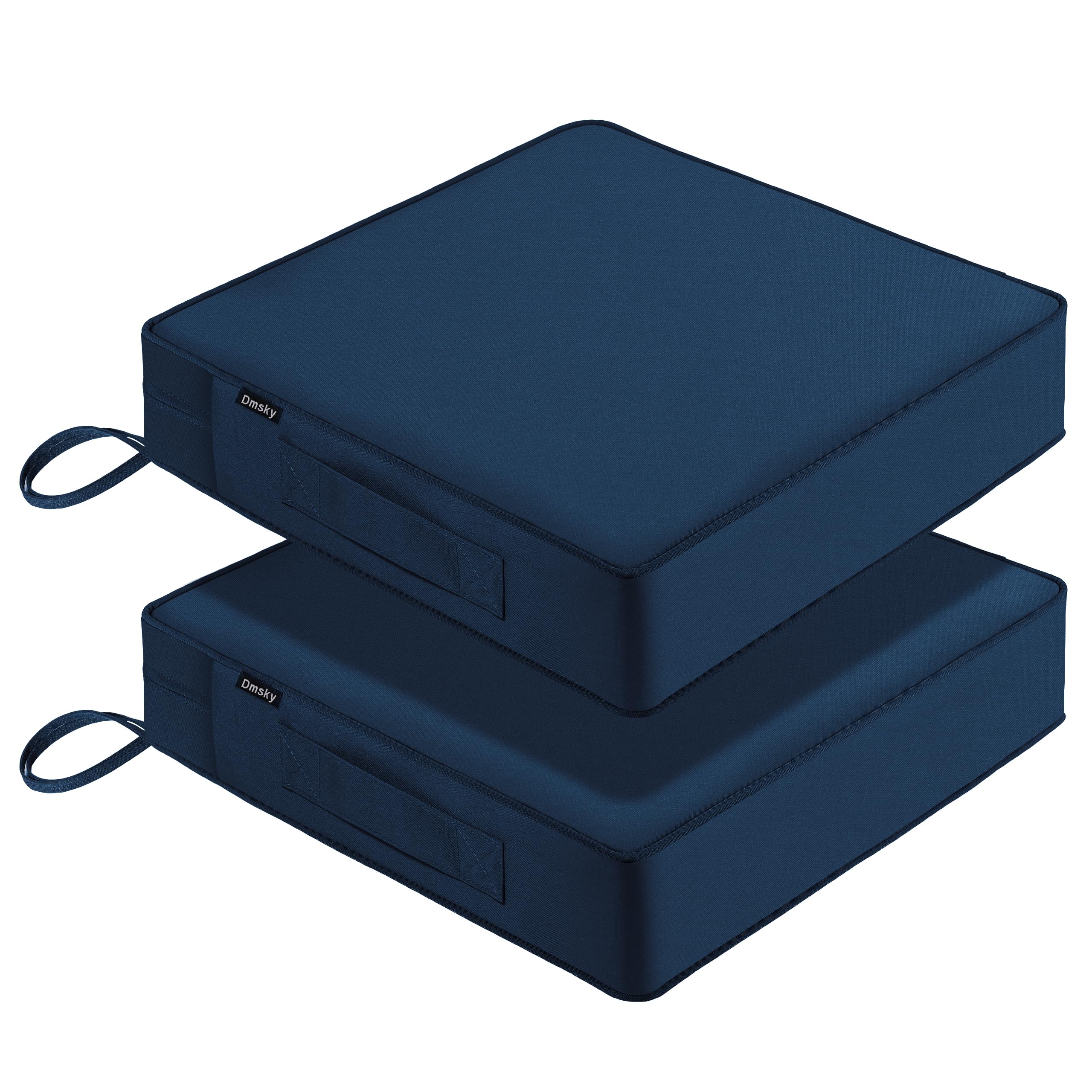 Dmsky Patio Chair Cushion,19 x 19 x 3.7 Inch Outdoor Chair Cushions for Patio Furniture,Waterproof Seat Cushions with Ties, Garden Sofa Couch Chair Pads with Handle Set of 2(Blue)