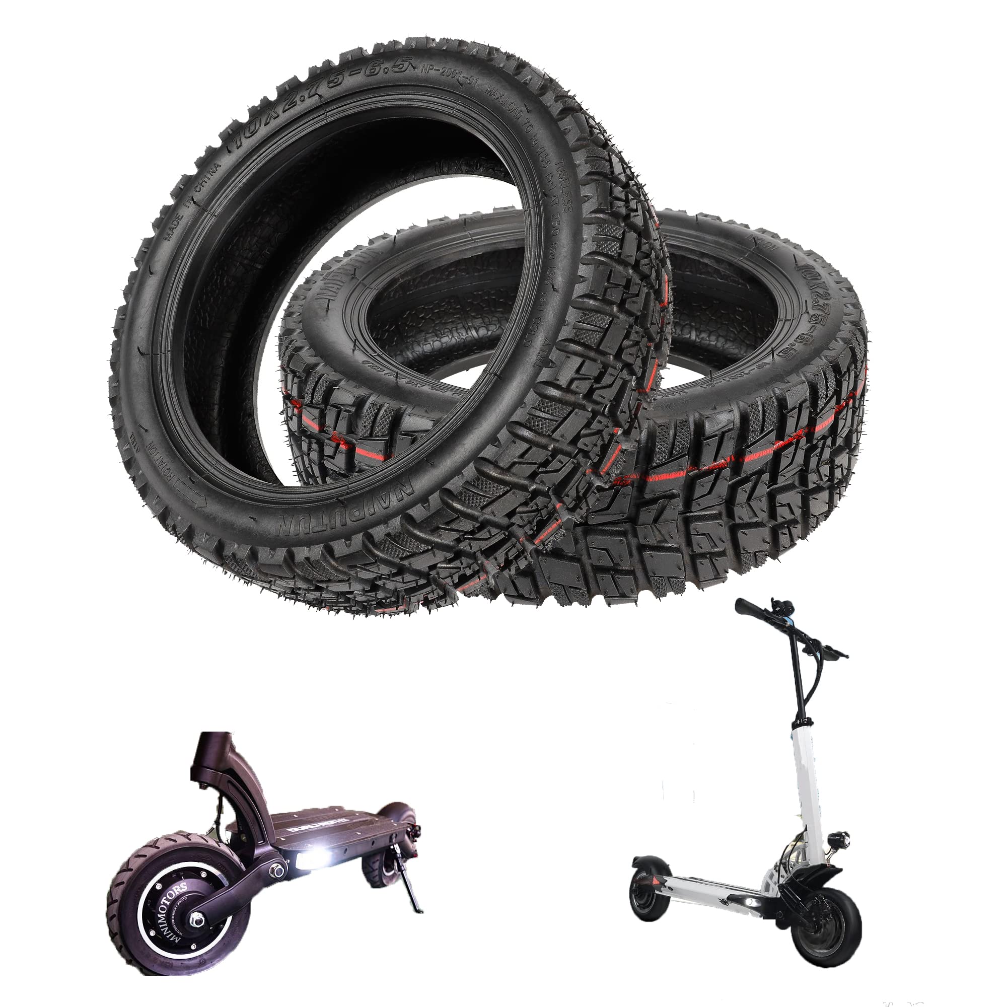Fututech 10 * 2.72-6.5 10 pouces Pneu sous Vide Tout Terrain pour Speedway 5 Dualtron 3 Pneu Tubeless pour Scooter Electrique Accessoire Pièce de Rechange Trottinette (pneu*2)