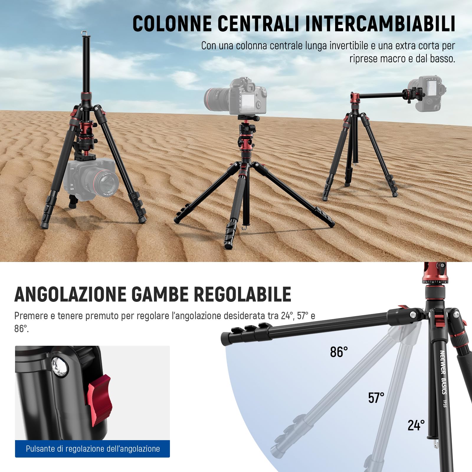 NEEWER BASICS Monopiede Treppiede Fotocamera da 1,8m con Colonna Centrale e Testa Sfera, Overhead Tripod DSLR Cellulare a Sgancio Rapido Compatibile con iPhone per Riprese Video Viaggio, Max 8kg, TP16