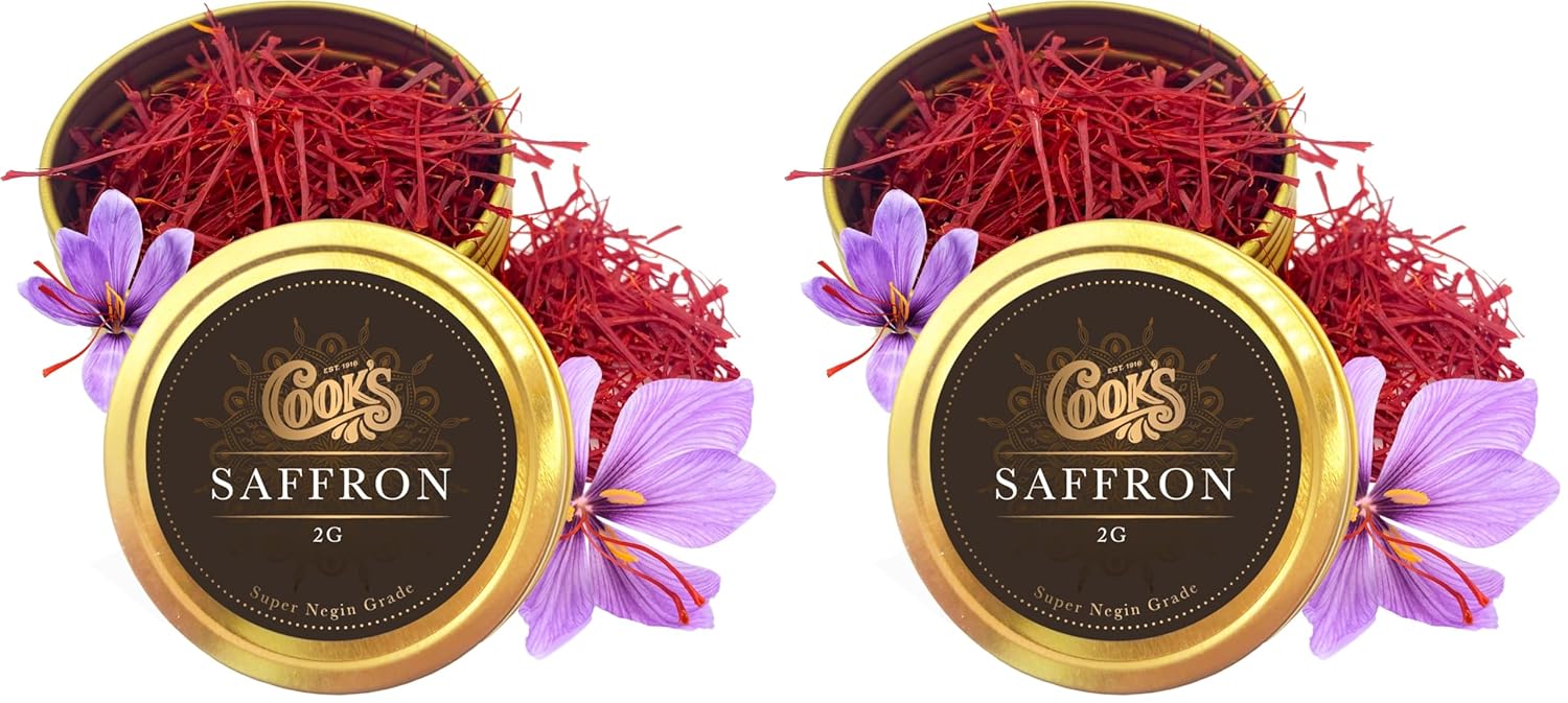 Cook’s, Premium Negin Grade Saffron Threads, Premium Dark Red Saffron Strands for Tea, Paella, Risotto, Biryani, Dessert, 2 Grams (Pack of 2)
