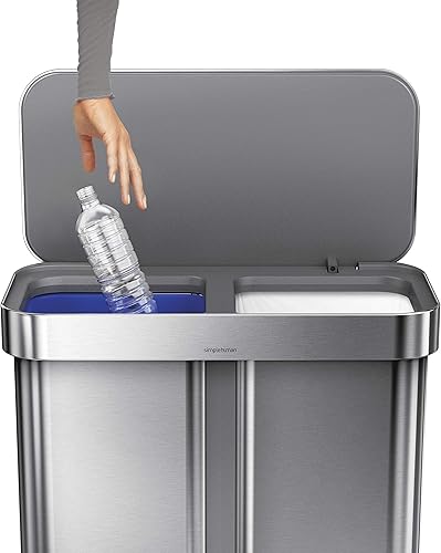 Miniatura 4 de Simplehuman - Cubo de basura rectangular para cocina de 58 litros  153 galones a pedal con dos compartimentos para reciclaje y tapa de cierre suave