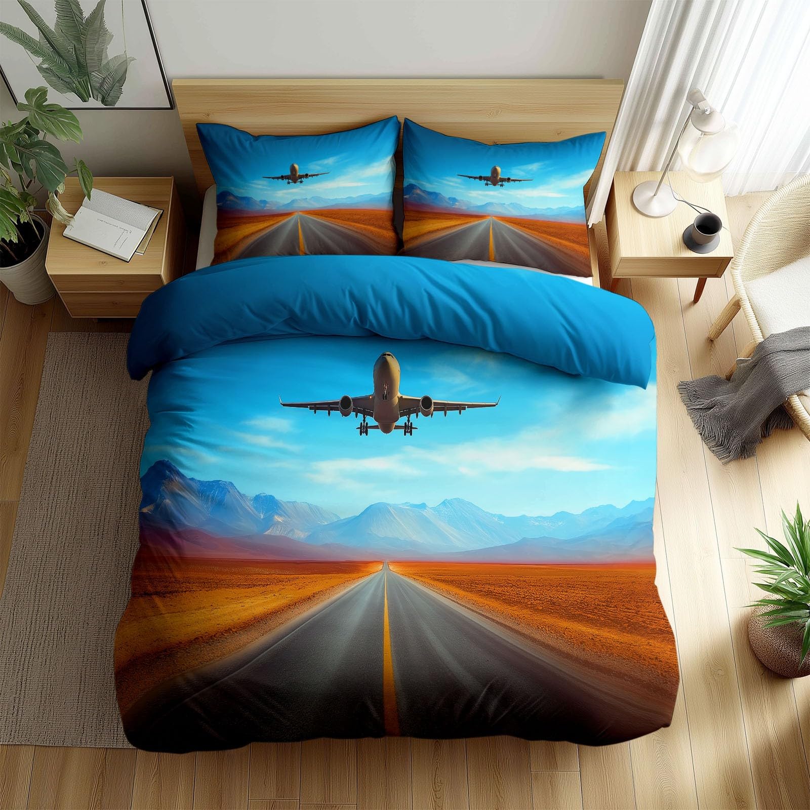 Housse de couette avion parure de lit 240x260 bleu microfibre 2 personnes