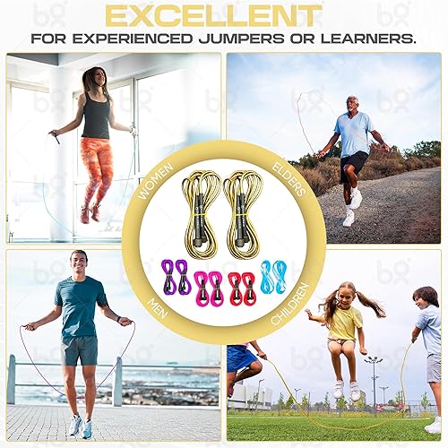Miniatura 8 de Cuerdas largas para saltar doble holandés (juego de 2), longitud perfecta de 14 pies, sin enredos, peso pesado, para principiantes y avanzados.