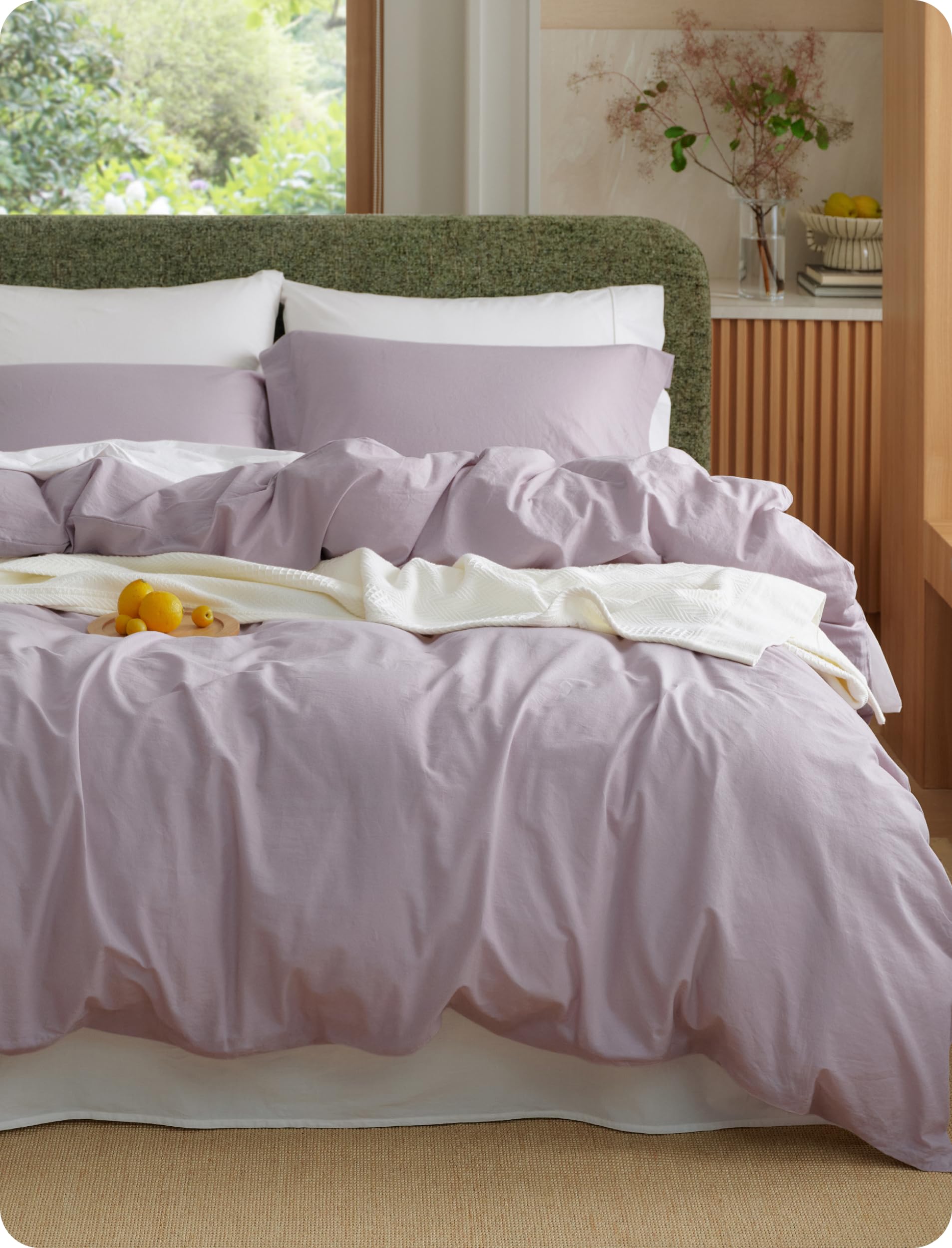 Bedsure PureWoven 100% Washed Cotton Duvet Cover Set, Queen Size, 3-PC