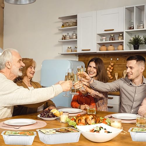 Miniatura 8 de Recipientes de aluminio para alimentos de Acción de Gracias con tapas, 24 unidades, recipientes de aluminio desechables de pavo con tapas, 2