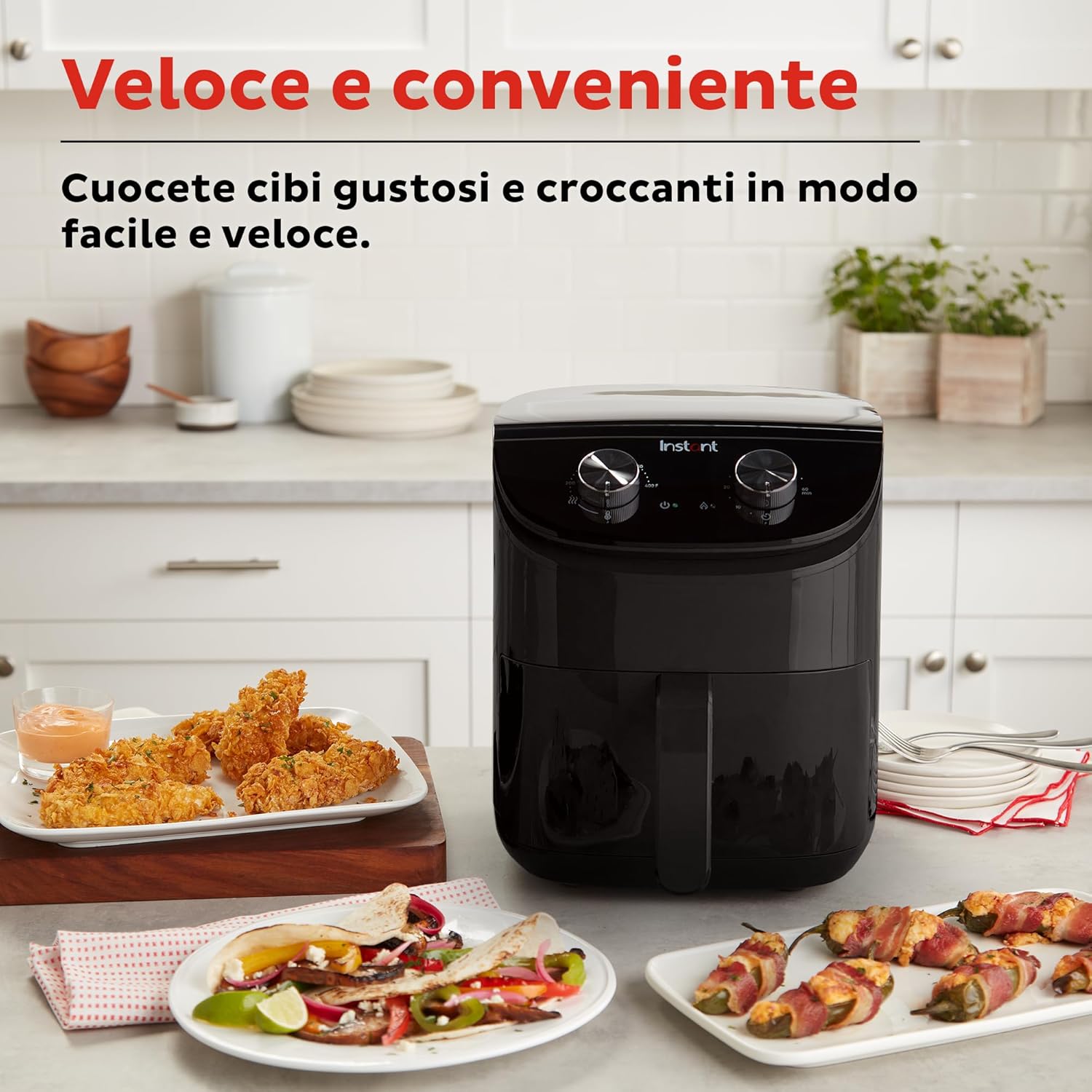 Instant Friggitrice Ad Aria Compatta 3.8L, Pasti Sani Senza Olio, Temperatura Regolabile, Timer, Nero - 1500W Instant Friggitrice Ad Aria Compatta 3.8L, Pasti Sani Senza Olio, Temperatura Regolabile, Timer, Nero - 1500W