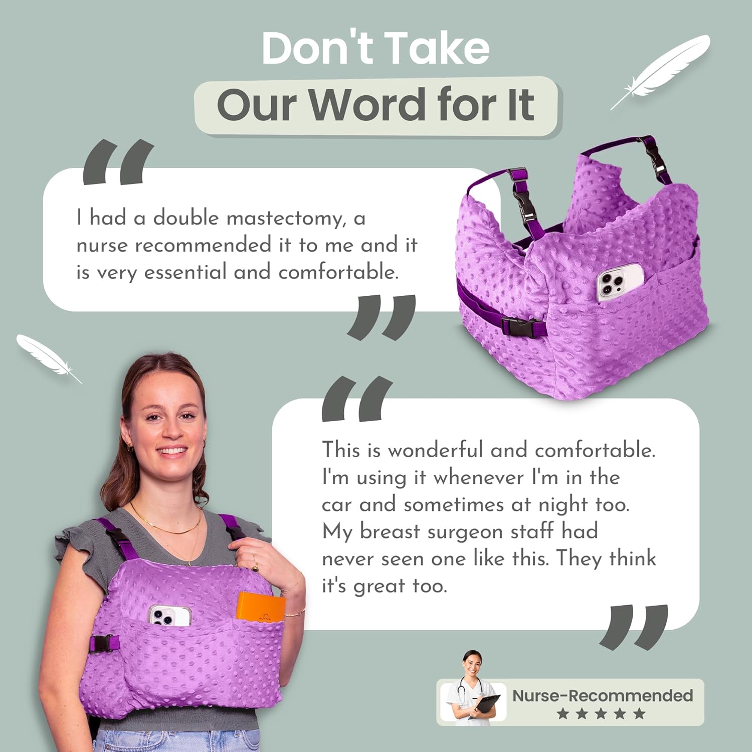 MOYOAMA Post Mastectomy Pillow Post Surgery - Wearable Chest Protection with Secure Straps, Easy-Clean Removable Cover, & Pockets - Breast Reduction/Augmentation & Double Mastectomy Recovery Supplies