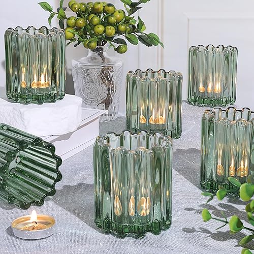 Miniatura 12 de Portavelas Votivos de Vidrio Transparente, Juego de 6 Portavelas Votivos Acanalados, Portavelas para Velas de Té para Centros de Mesa de Boda