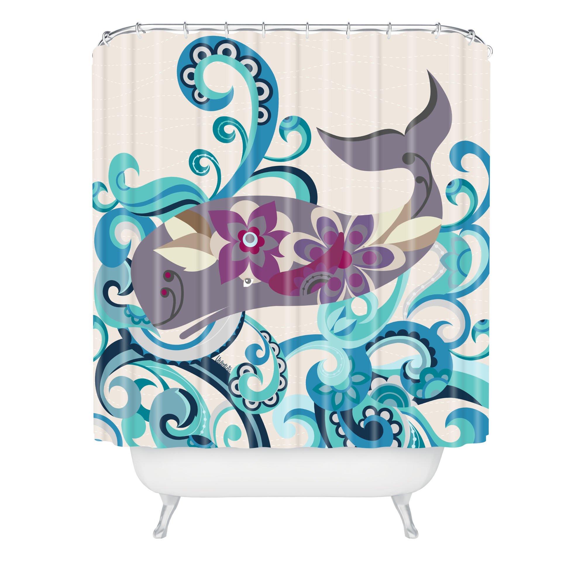 DENY Designs Valentina Ramos Flores de Ballena Cortina de Ducha, 69 x 72