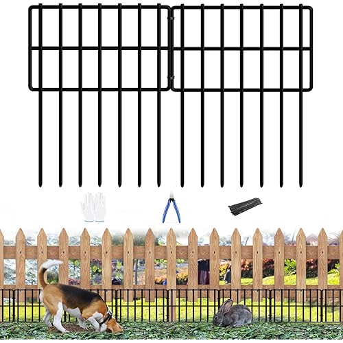 19 Pack Garden Animal Barrier - 1.65inch Spike Spacing No Dig Fence, Reusable Rustproof Metal Fence Border for Dogs & Rabbits - Total 20.6ft(L) x 17inch(H)