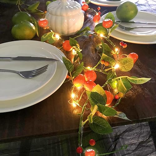 Miniatura 8 de Sezrgiu Guirnalda de luces artificiales de frutas y mandarina, 80 LED, naranjas, bayas, kumquat, enredaderas colgantes, guirnalda de plantas,
