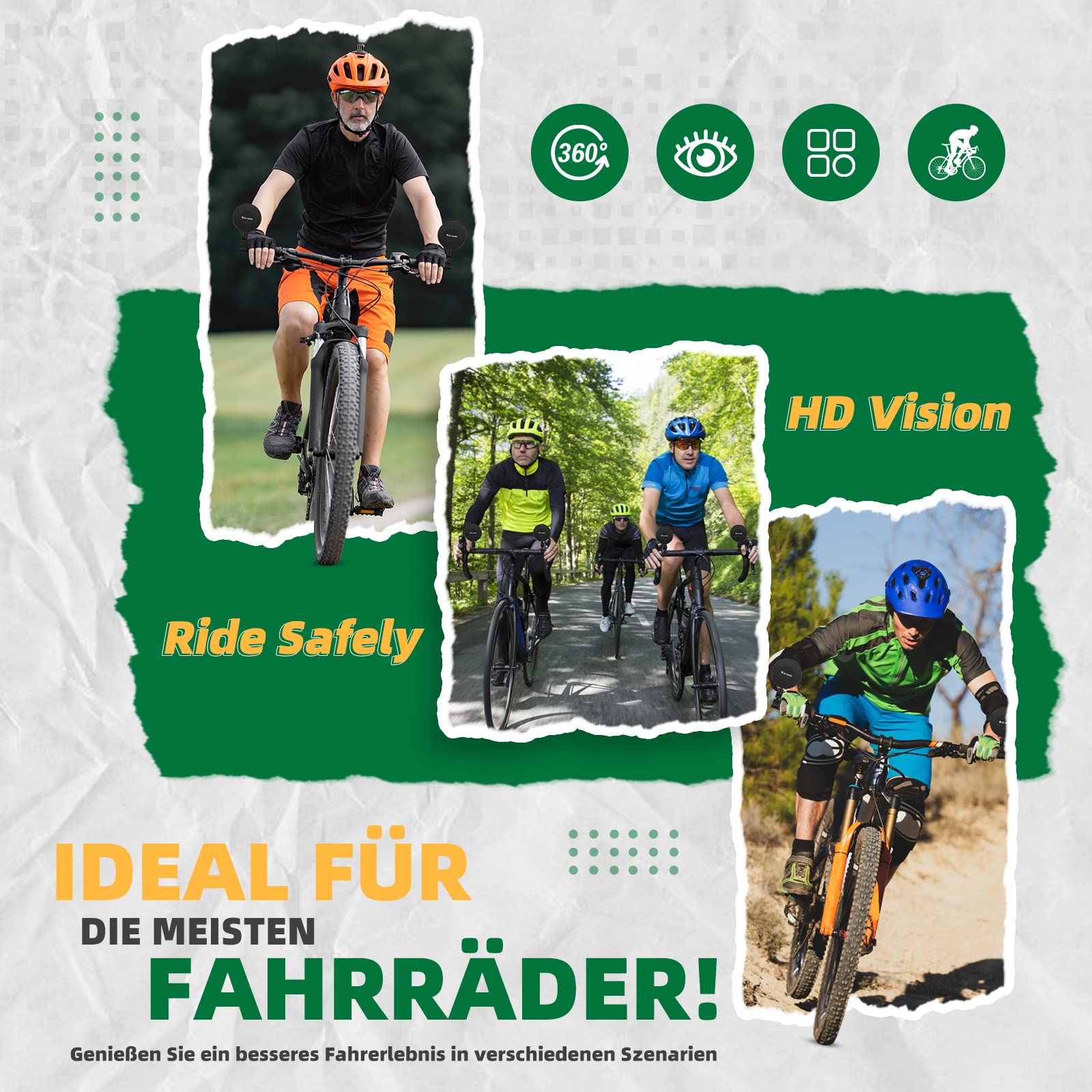 Lot De 2 Rétroviseurs Vélos HD – Rotation 360°, Pliables, Pour Guidon 17,4-22 Mm, VTT Et Route