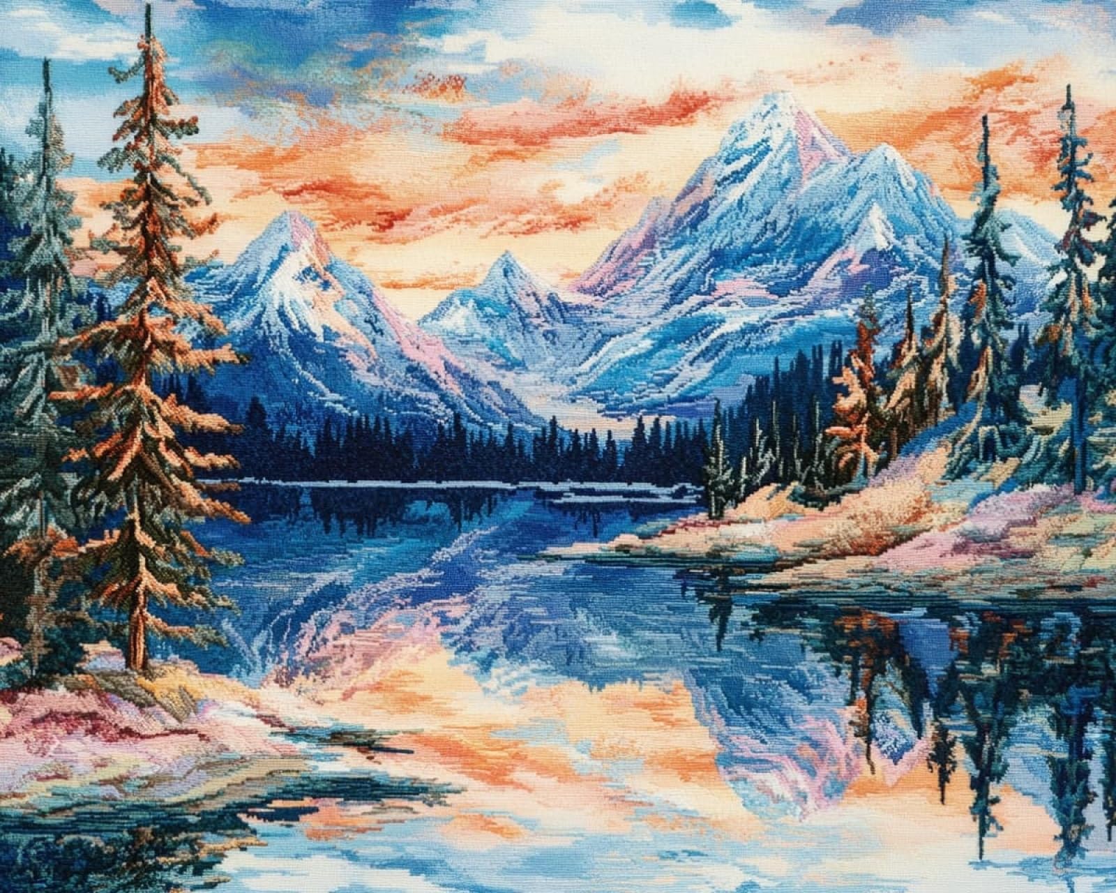 Wallphantom Latch Hook Rug Kits for Adults Beginners,Snow Mountain Forest Landscape,Latch Hook Kits for Bedroom,Living Cushion Adult Craft Gifts,52x38cm