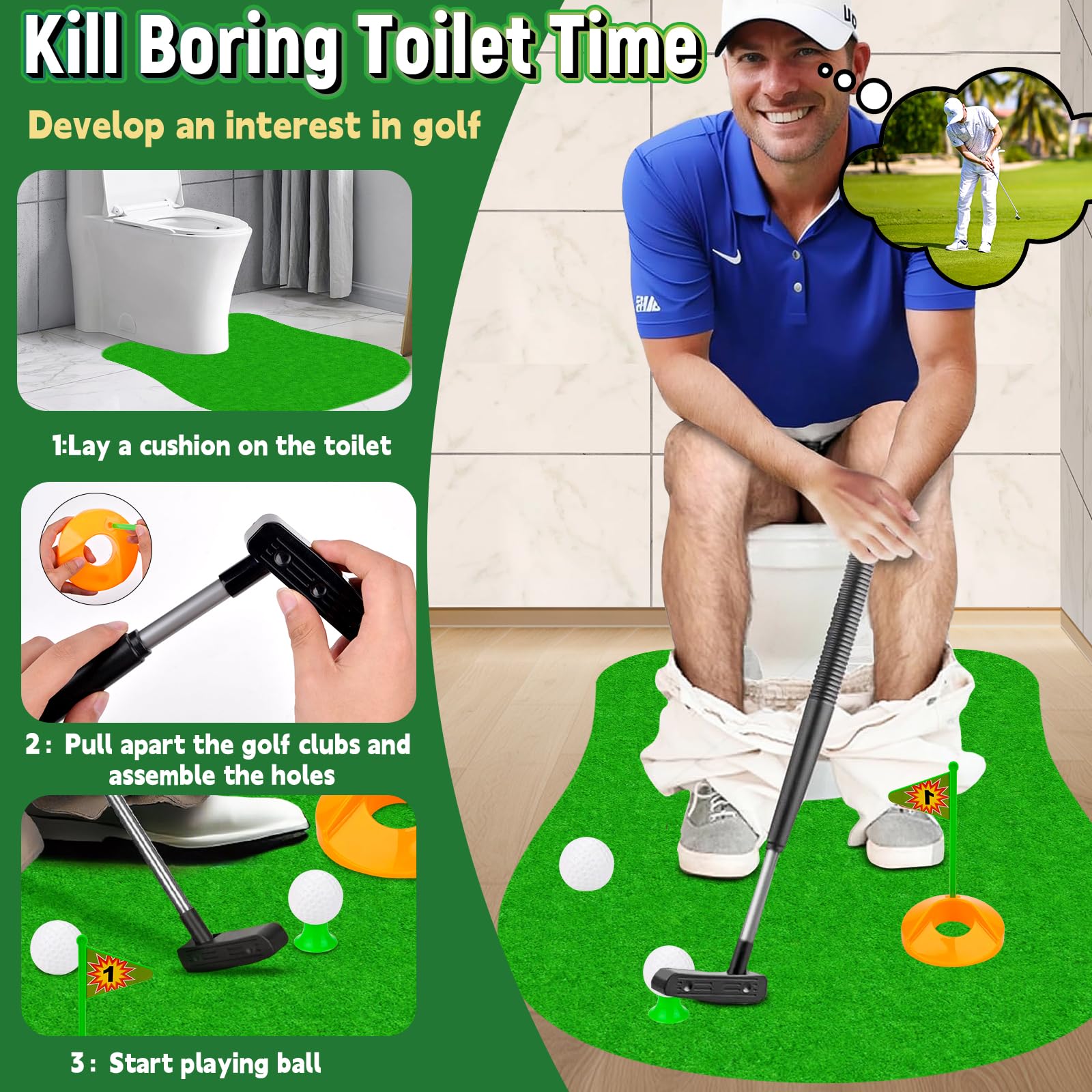 Pipihome Golf Game Set 6 Piezas Mini Golf Accesorios Funny Adulto Niños Minigolf Regalos Hombres con Palo Tapete Putting Bolas