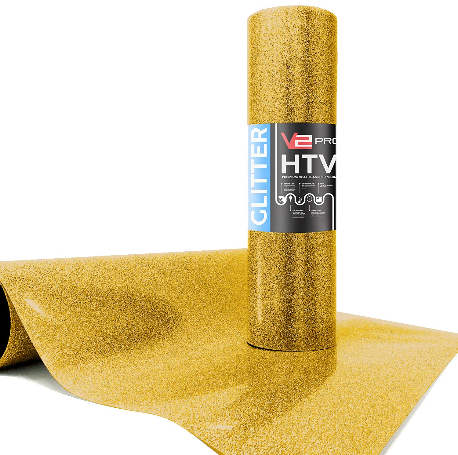 TORC Gold Glitter HTV Heat Transfer Vinyl Roll 12 inch, Gold Iron On Vinyl