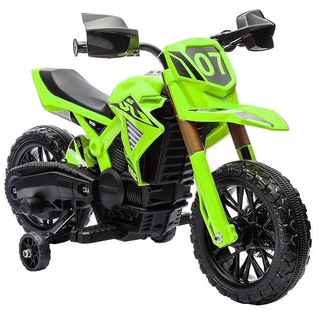 AIYAPLAY Moto Eléctrica para Niños 12V Ruedas de Entrenamiento Bocina Verde