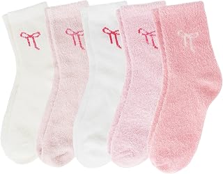 5Pcs Cuddly Womens Socks, Fluffy Warm Socks - Ladies Thick Warm Socks With Bowknot Knitted Socks Winter Thermal Socks For Women Autumn Home Use Gift Idea Fluffy