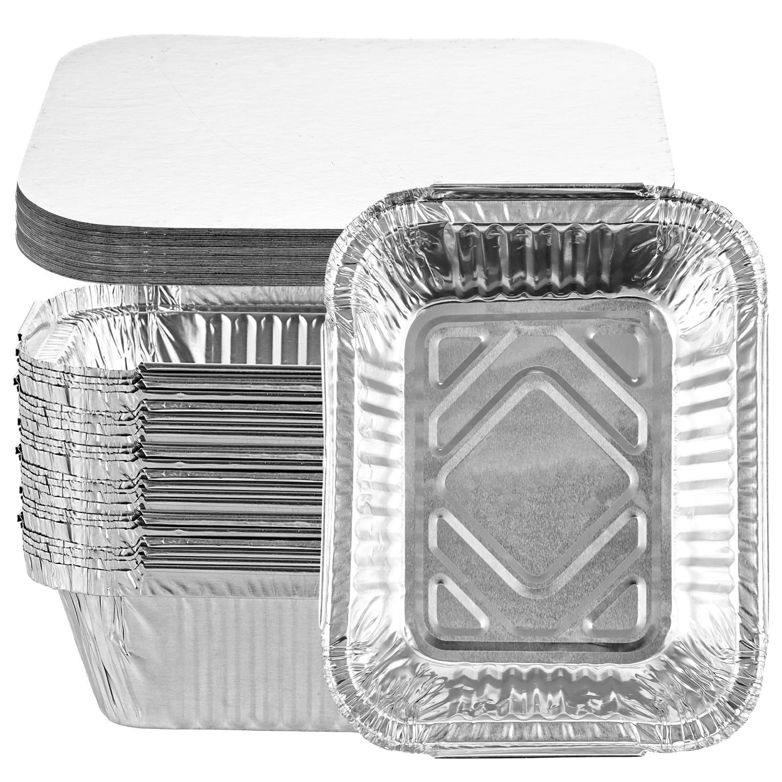Lot de 125 barquettes en aluminium couvercle - 410 ml - Griller - 15 x 12 x 5 cm