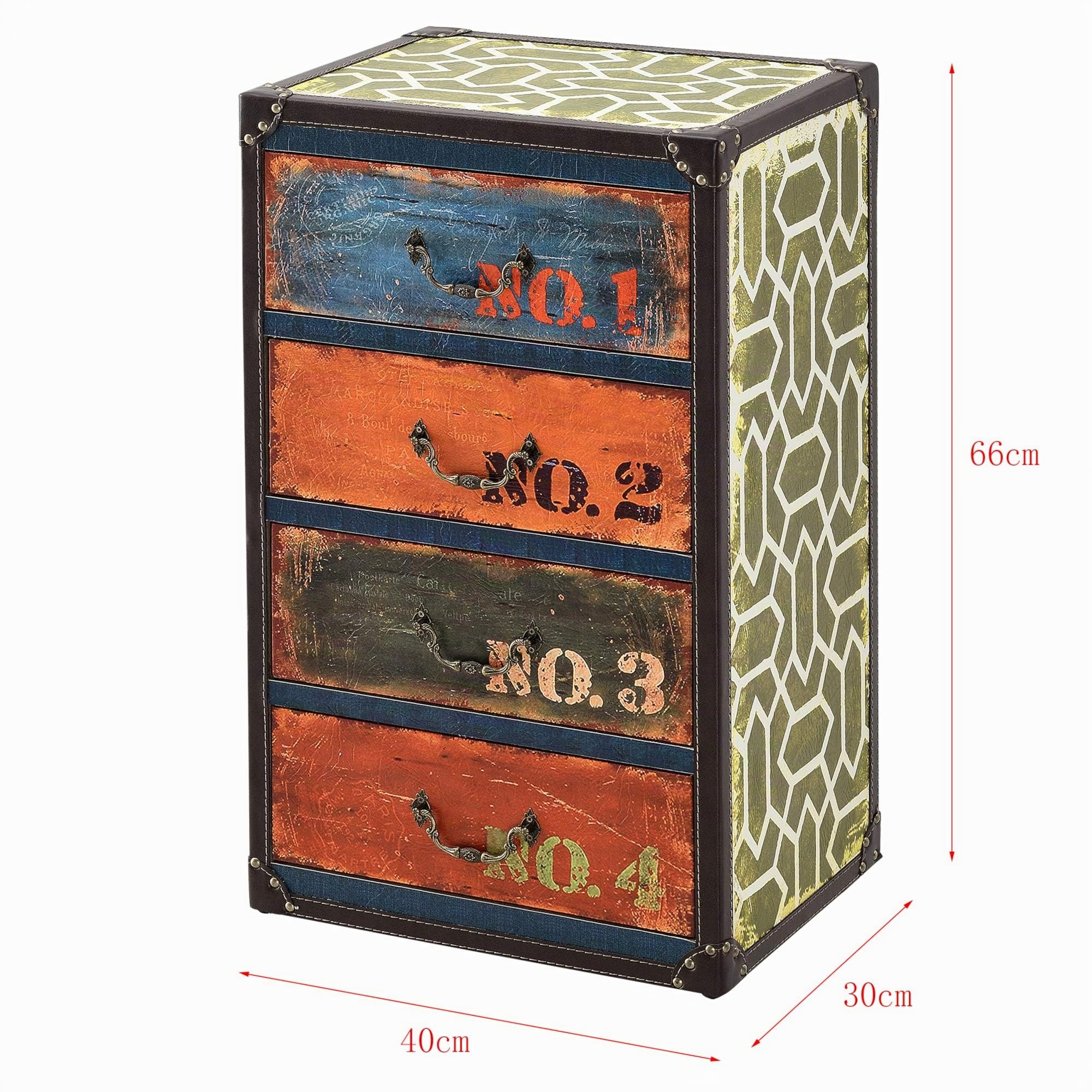 [en.casa] Cómoda para Salón o Pasillo 66 x 40 x 30 cm Armario con 4 Cajones Cajonera Organizador de Oficina Diseño Industrial Sideboard Mueble Auxiliar Multicolor