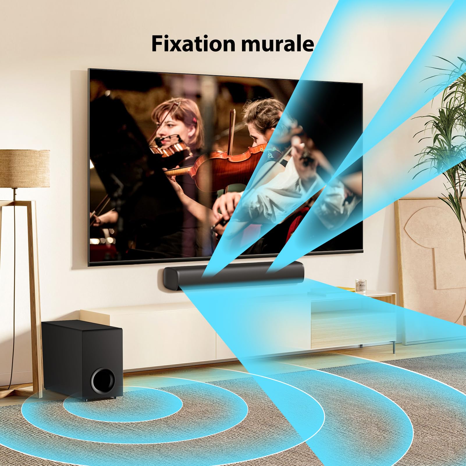 Barre de Son pour TV avec 5.9'' Big Powerful 110W Subwoofer, Enceintes TV aux Deep Bass, Bluetooth 5.3/Arc/Opt/AUX Connectivité, Système de Son Surround pour PC/Gaming/Projectors/Gift, 1Set