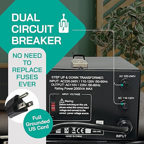 Miniatura 7 de LiteFuze Serie LT Transformador Convertidor de Voltaje Step UpDown de 2000 Vatios - 110 V a 220 V  220 V a 110 V Convertidor de Potencia - Cable