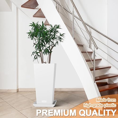 Miniatura 6 de Elevens Macetero para exteriores, macetas más grandes, para interiores, con forma de V, macetas altas de 24 pulgadas, color blanco (paquete de 2)