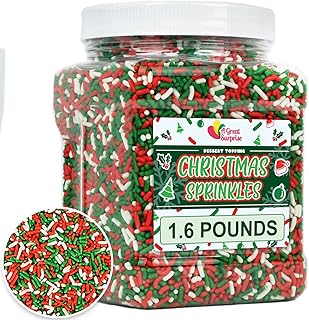 Christmas Sprinkles Bulk - 1.6 Pounds - Holiday Jimmies - Red White and Green Xmas Baking Toppings for Cookies, Cakes, Cupcakes, and More!