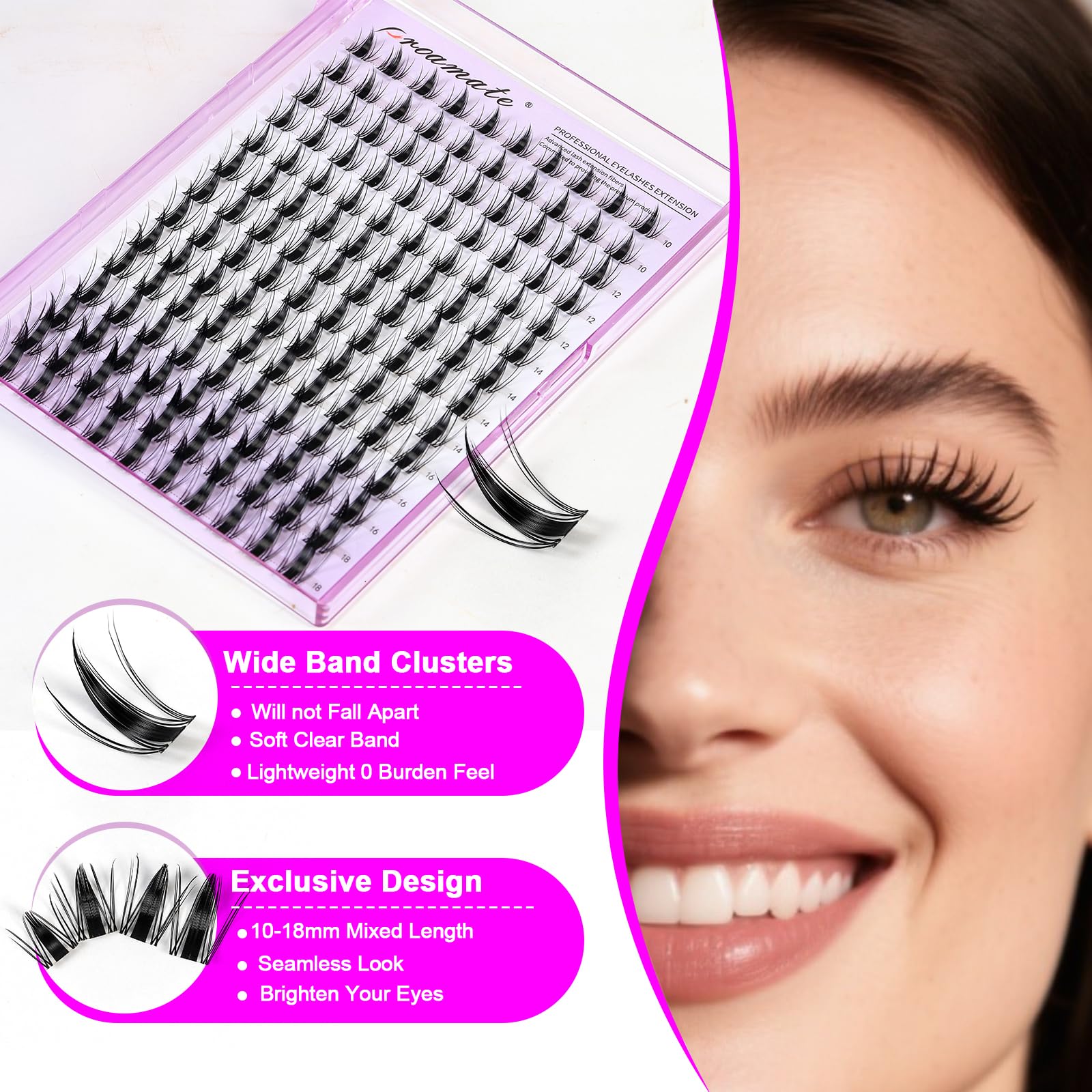 Proamate Cluster Lashes Individual Lashes DIY Eyelash Soft Natural Easy Fan Lash Individual False Lashes for Personal Use at Home (Maple) - Image 3