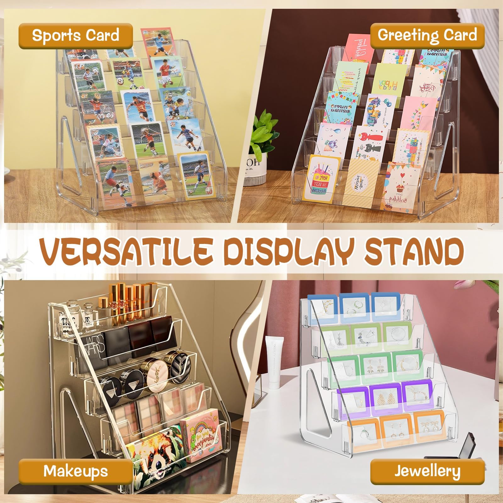 Espositore per cartoline, in acrilico, a 5 piani, 33,5 x 30 x 22 cm, per biglietti di auguri, per biglietti di compleanno, vetrina, carte PSA, carte sportive, biglietti di auguri