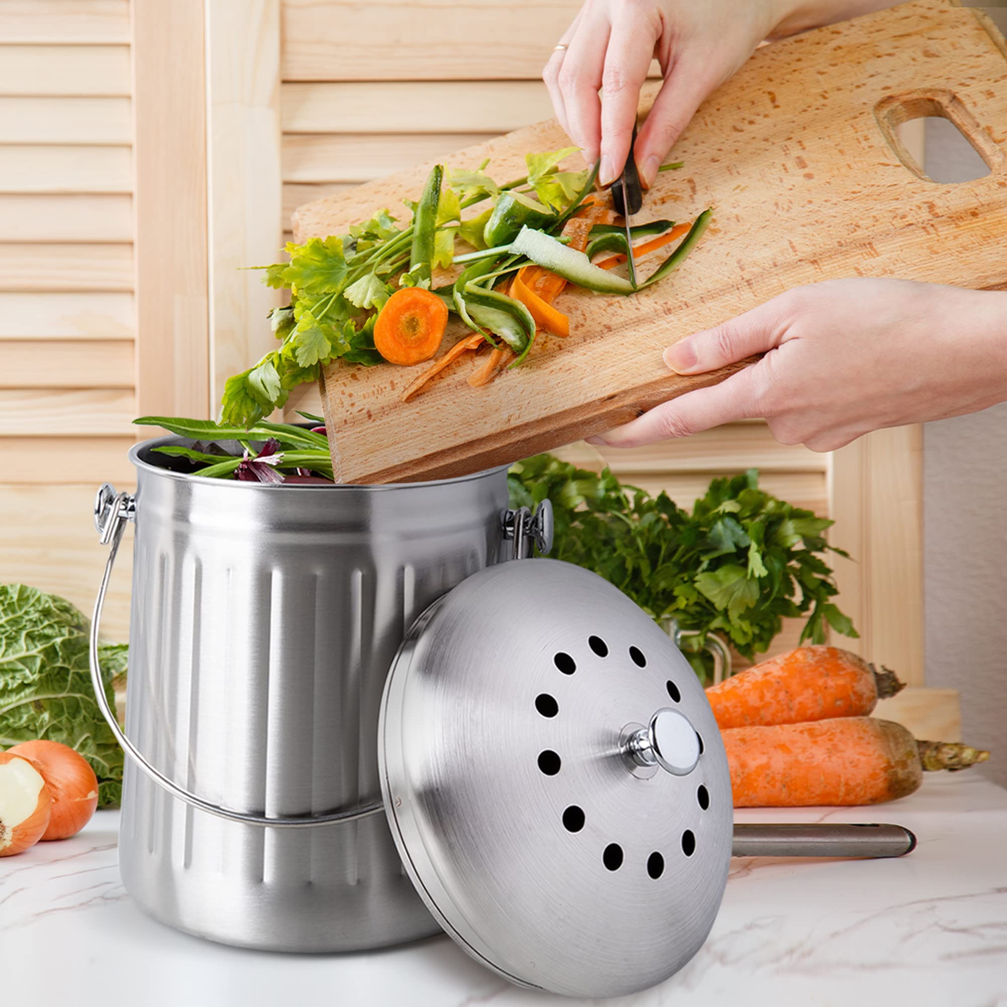 Buy Chef's Star Stainless Steel Kitchen Compost Bin for Counter Top or