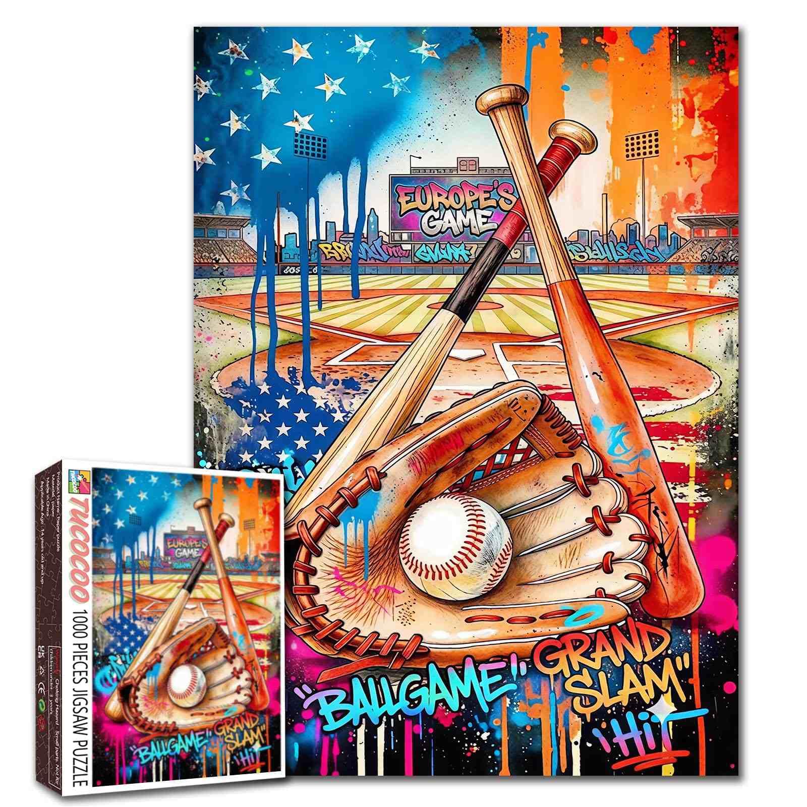 Vintage Baseball Jigsaw Puzzles for Adults 1000 Pieces Classic Baseball Glove and Baseball Field Scene Family Activity Games Sports Wall Decor 19.7 x 27.6 Inch
