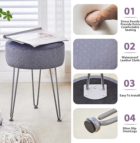 Miniatura 8 de Cpintltr Taburete de tocador, taburetes otomanos de terciopelo, banco otomano redondo, taburete moderno, taburete pequeño, taburete auxiliar con