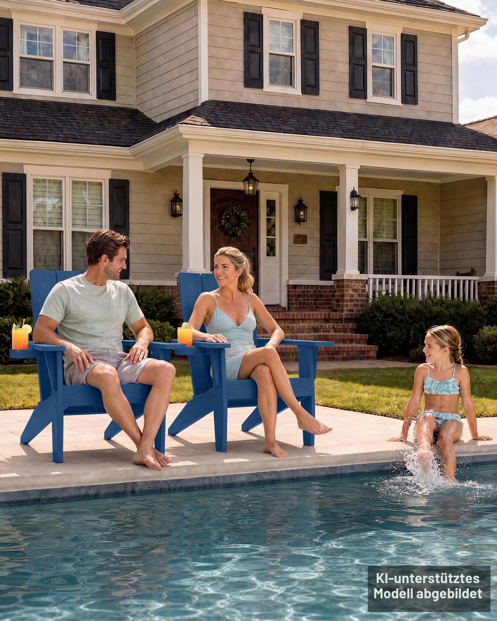 Adirondack Stuhl mit Getränkehalter für Outdoor Garten: Übergröße Adirondack Chair Kunststoff HIPS mit Getränkehalter - Adirondack Gartensessel Wetterfest für Balkon/Terrasse/Feuerstelle/Beach(Navy)