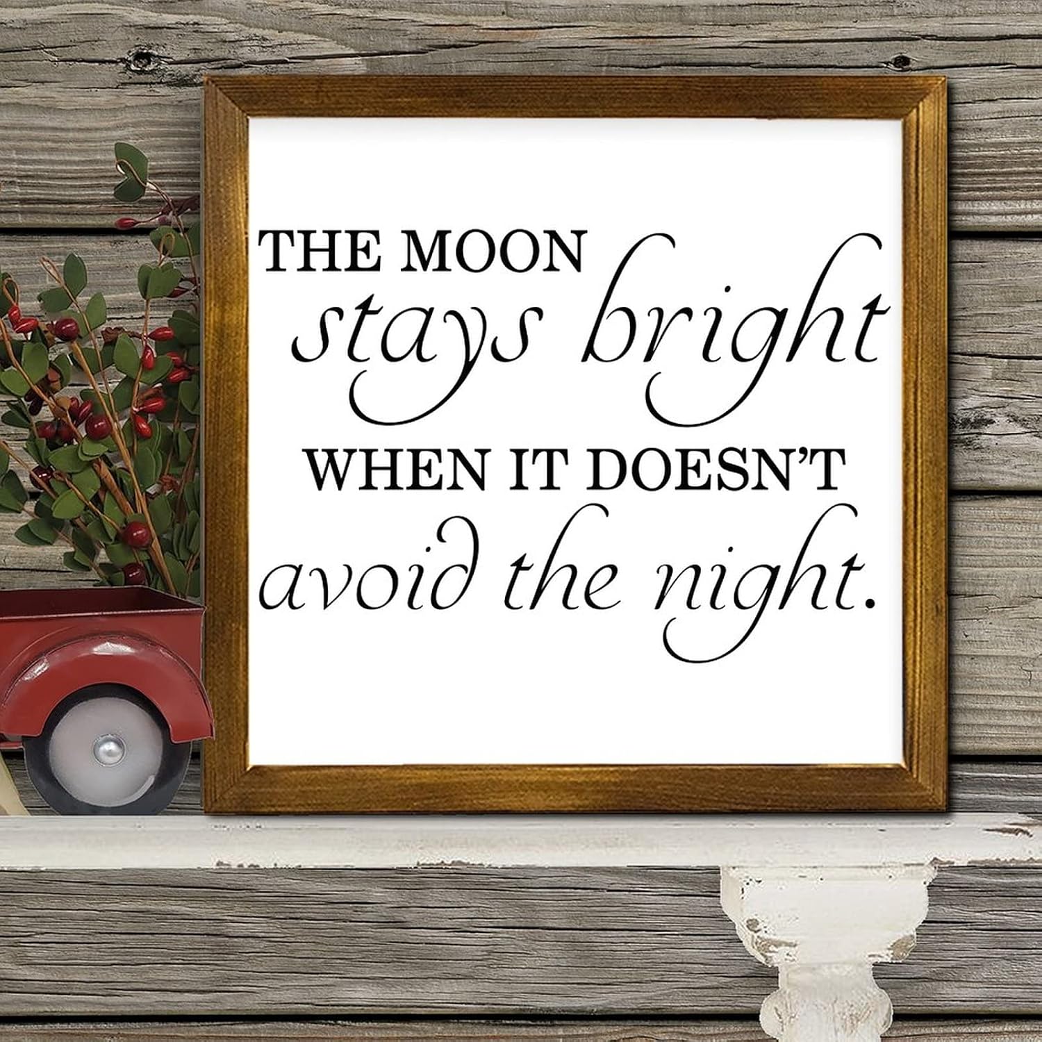 The Moon Stays Bright When It Doesn’t Avoid Wooden Framed Sign Christian Quote Wood Plank Hanging Sign Farmhouse Wall Decor Hanging Plaque Sign for Indoor Holiday Home Classroom Office 12x12 Inch